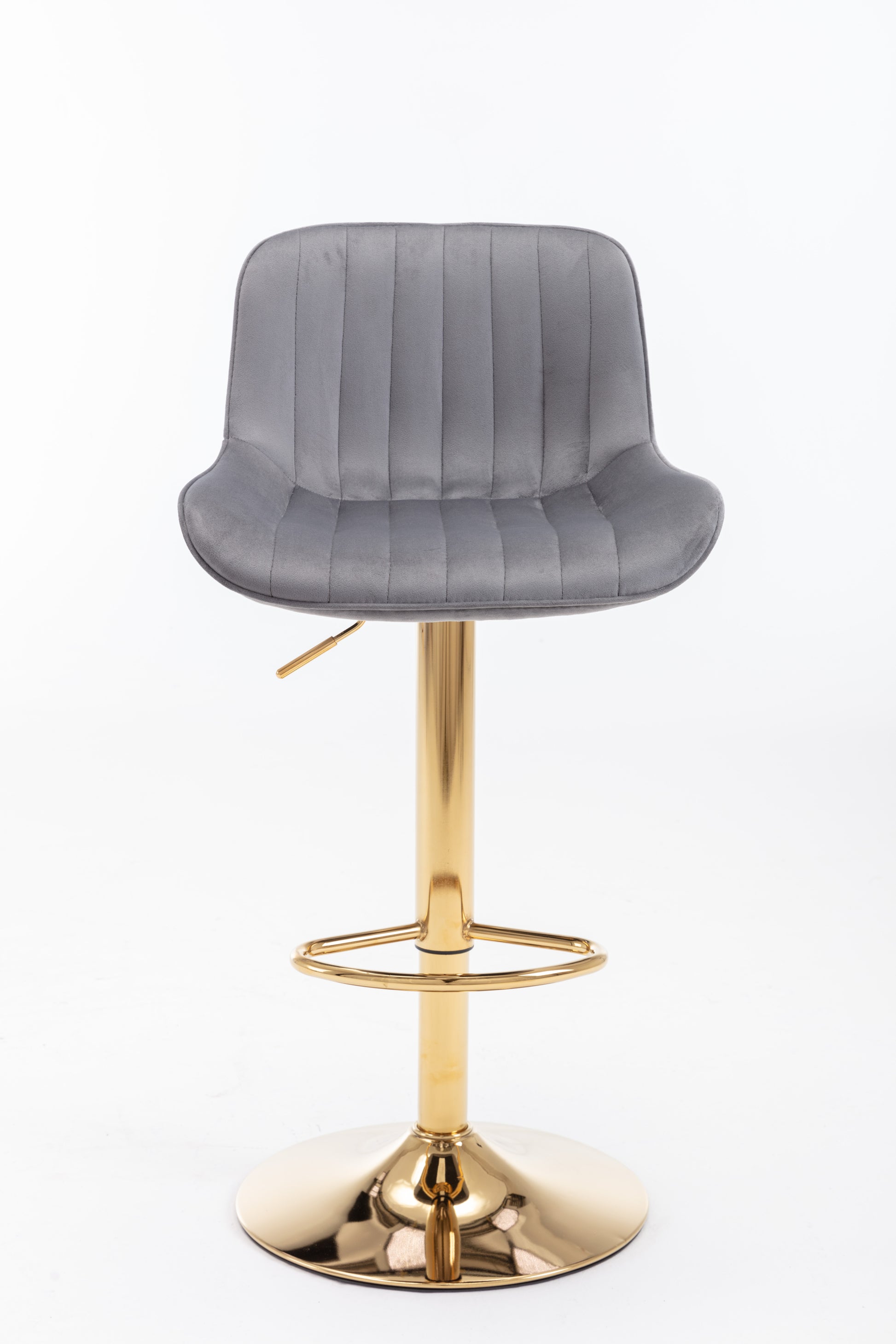 Chrome Footrest And Base Swivel Height Adjustable Mechanical Lifting Velvet Golden Leg Simple Bar Stool,Set Of 2,Grey Grey Foam Fabric