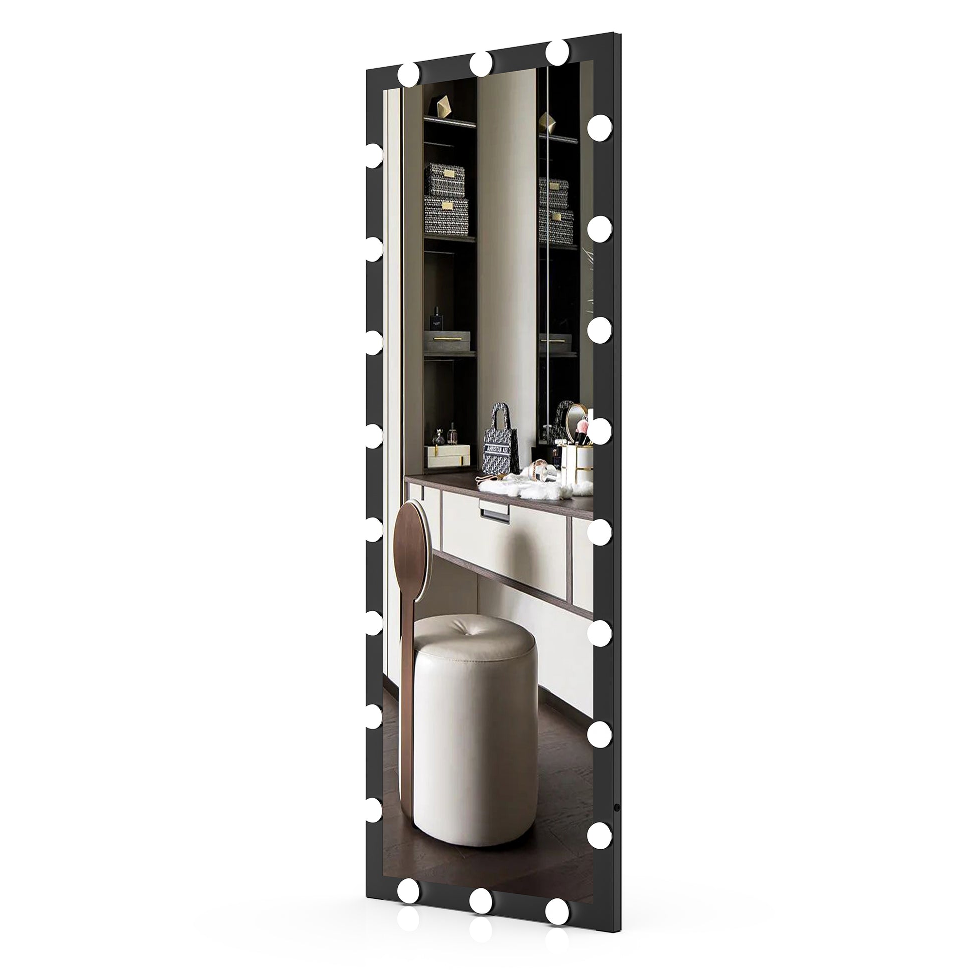 Hollywood Full Length Mirror With Lights Full Body Vanity Mirror With 3 Color Modes Lighted Standing Floor Mirror For Dressing Room Bedroom Wall Mounted Touch Control Black 63X24Inch Black Aluminium