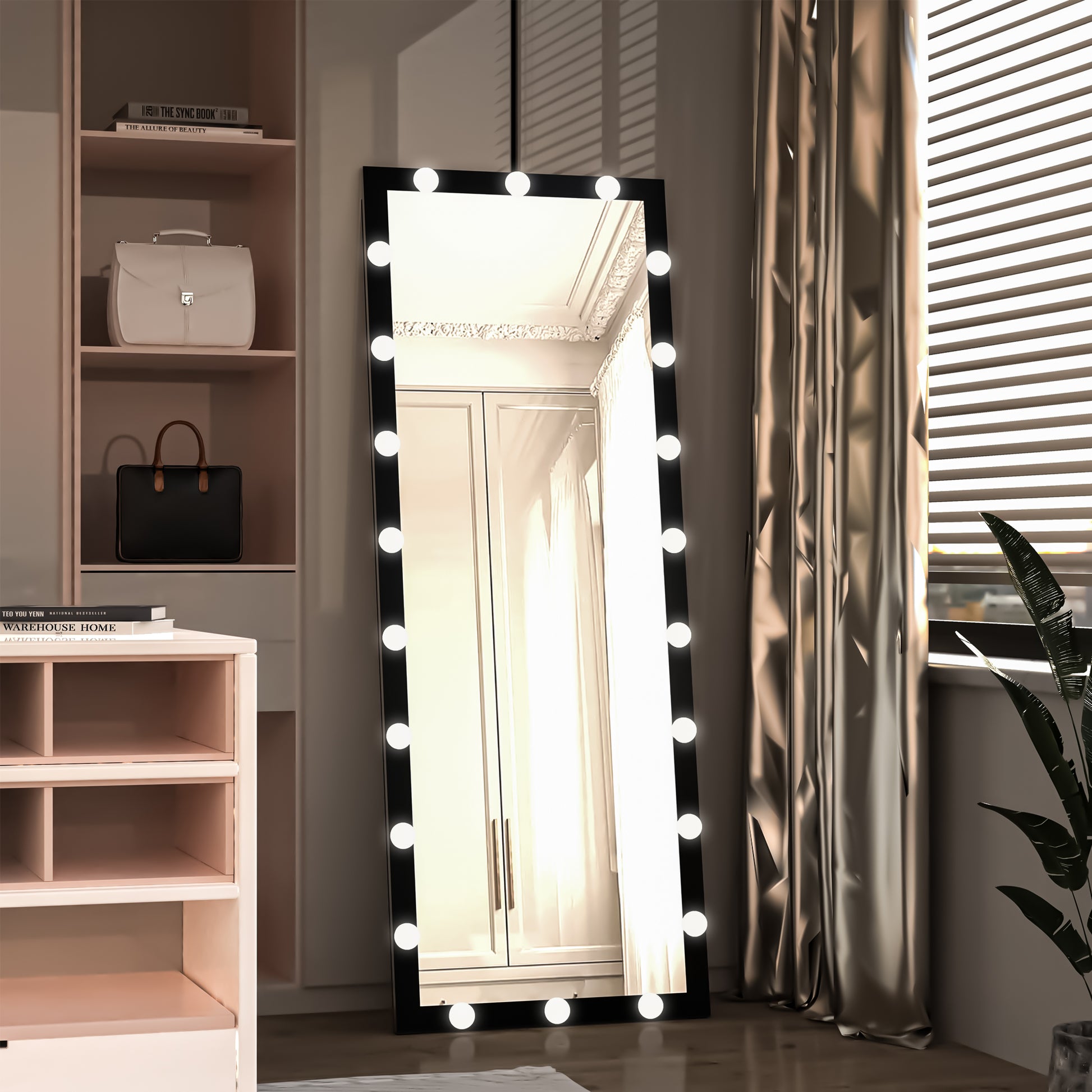 Hollywood Full Length Mirror With Lights Full Body Vanity Mirror With 3 Color Modes Lighted Standing Floor Mirror For Dressing Room Bedroom Wall Mounted Touch Control Black 63X24Inch Black Aluminium