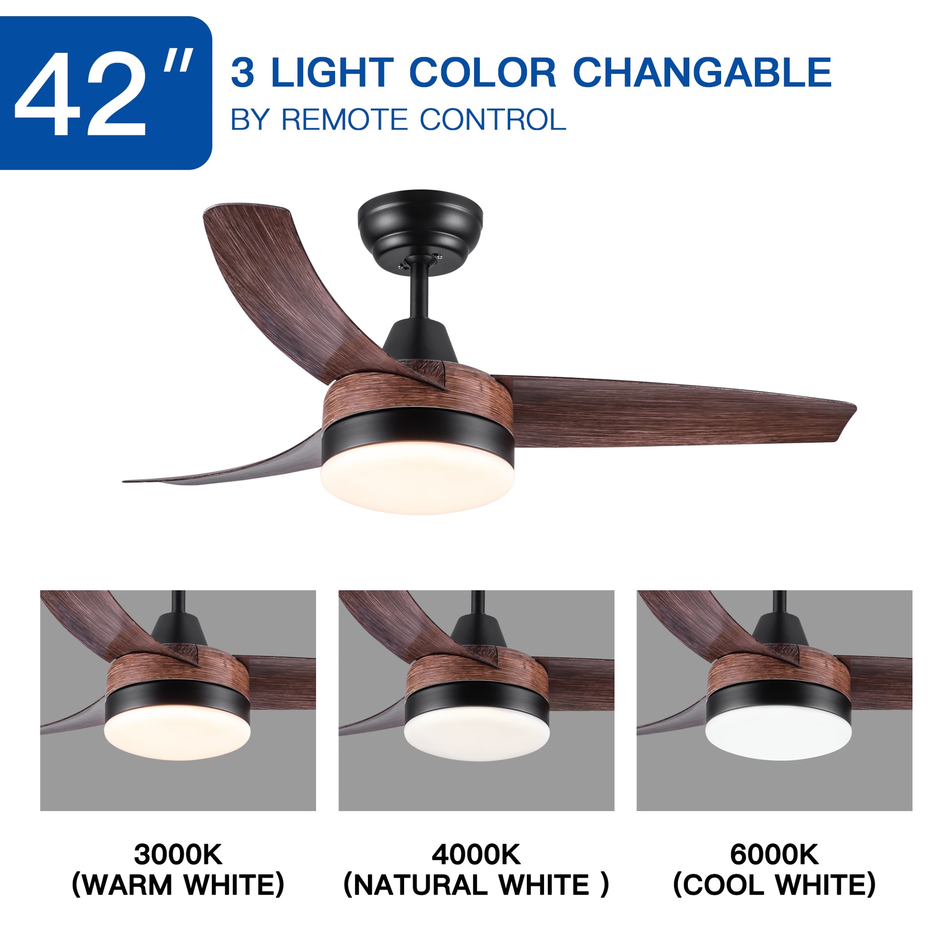 42 In Intergrated Led Ceiling Fan Lighting With Brown Wood Grain Abs Blade Brown Abs