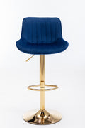 Chrome Footrest And Base Swivel Height Adjustable Mechanical Lifting Velvet Golden Leg Simple Bar Stool,Set Of 2,Navy Navy Foam Fabric