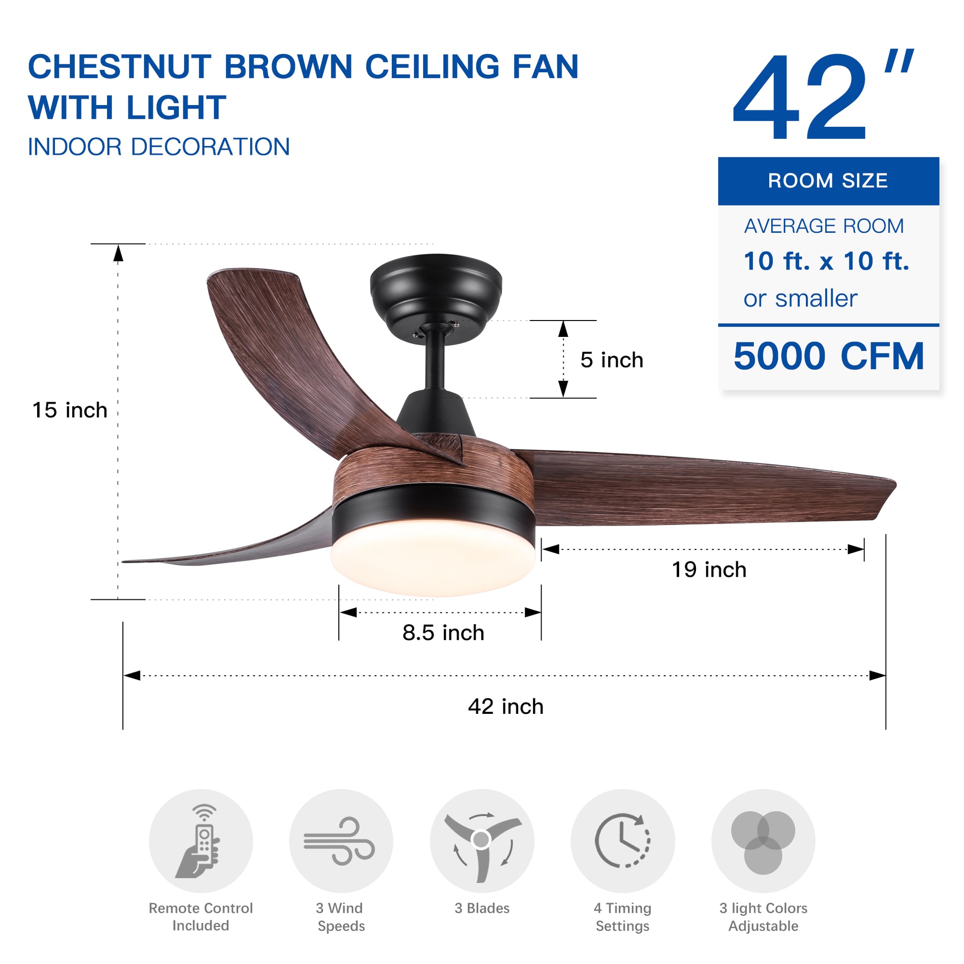 42 In Intergrated Led Ceiling Fan Lighting With Brown Wood Grain Abs Blade Brown Abs