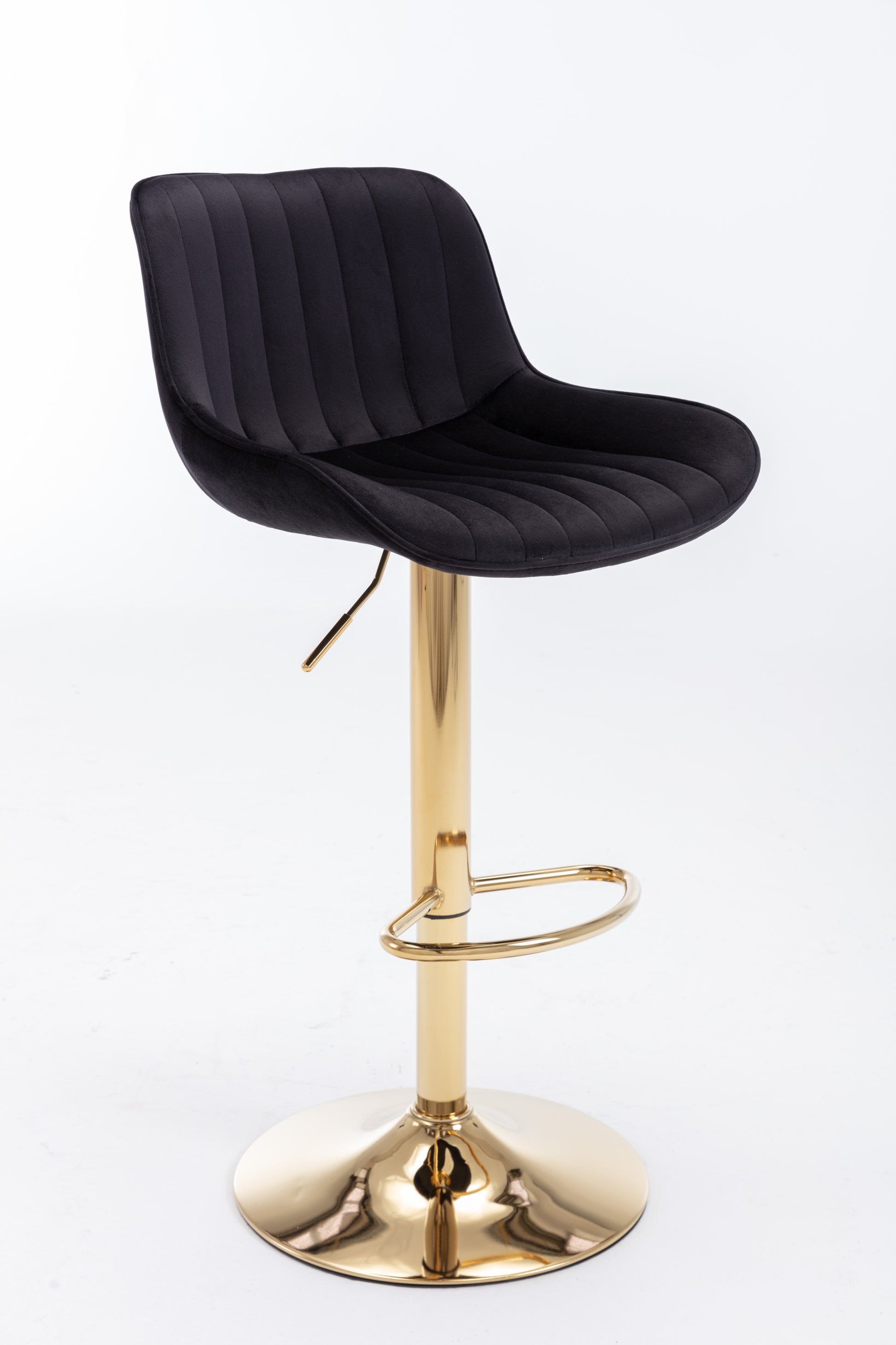 Chrome Footrest And Base Swivel Height Adjustable Mechanical Lifting Velvet Golden Leg Simple Bar Stool,Set Of 2,Black Black Foam Fabric