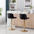 Chrome Footrest And Base Swivel Height Adjustable Mechanical Lifting Velvet Golden Leg Simple Bar Stool,Set Of 2,Black Black Foam Fabric