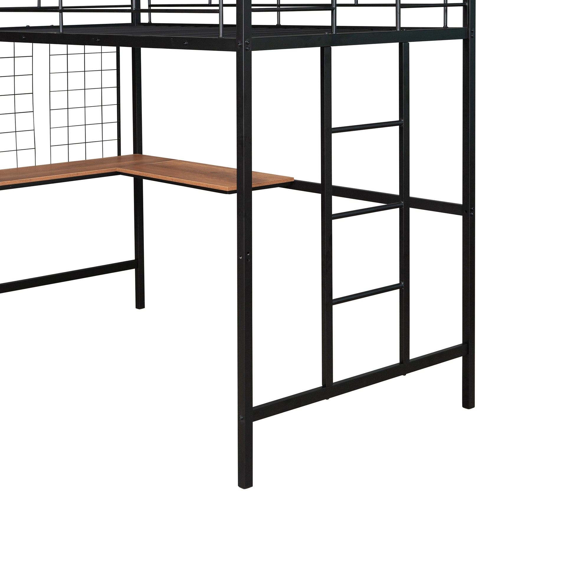 Twin Metal Loft Bed With Desk And Metal Grid,Black Twin Black Metal