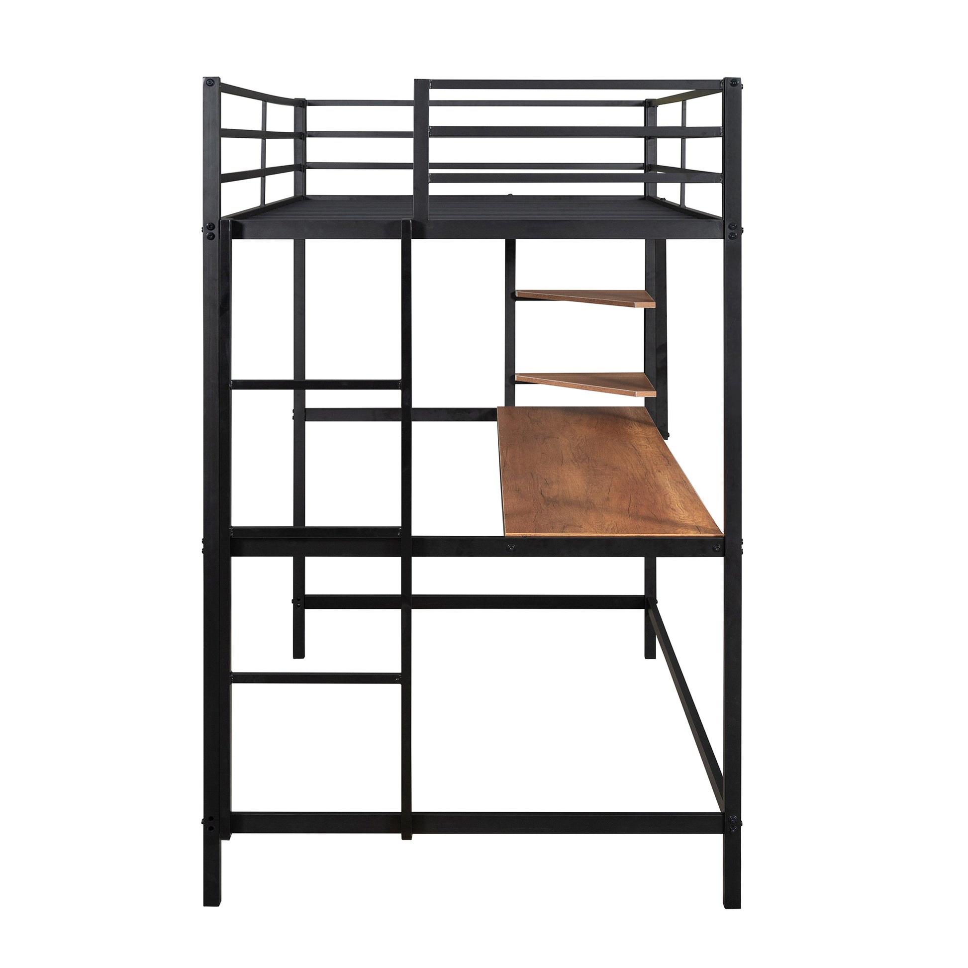 Twin Metal Loft Bed With Desk And Shelve,Black Black Metal