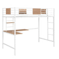 Twin Metal Loft Bed With Desk And Shelve,White Twin White Metal