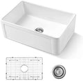 30 Inch Fireclay Kitchen Sink Farmhouse Reversiable Single Bowl, Apron Farm White Single Bowl Sink Antique White Ceramic