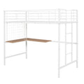 Twin Metal Loft Bed With Desk And Metal Grid,White Twin White Metal