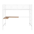 Twin Metal Loft Bed With Desk And Metal Grid,White Twin White Metal