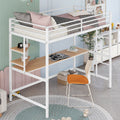 Twin Metal Loft Bed With Desk And Shelve,White White Metal