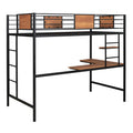 Twin Metal Loft Bed With Desk And Shelve,Black Twin Black Metal