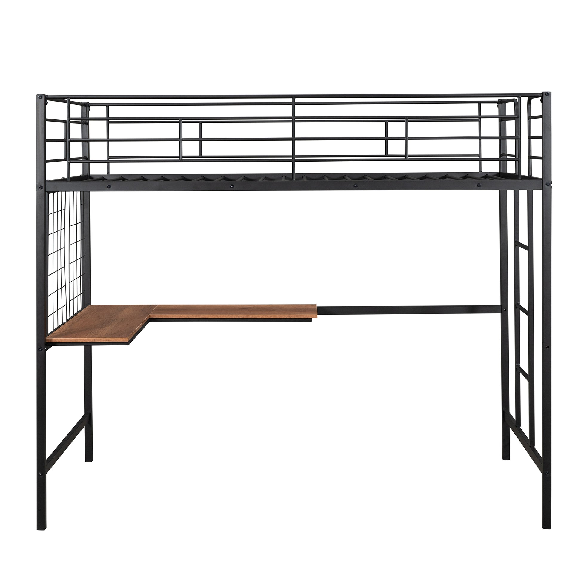 Twin Metal Loft Bed With Desk And Metal Grid,Black Twin Black Metal