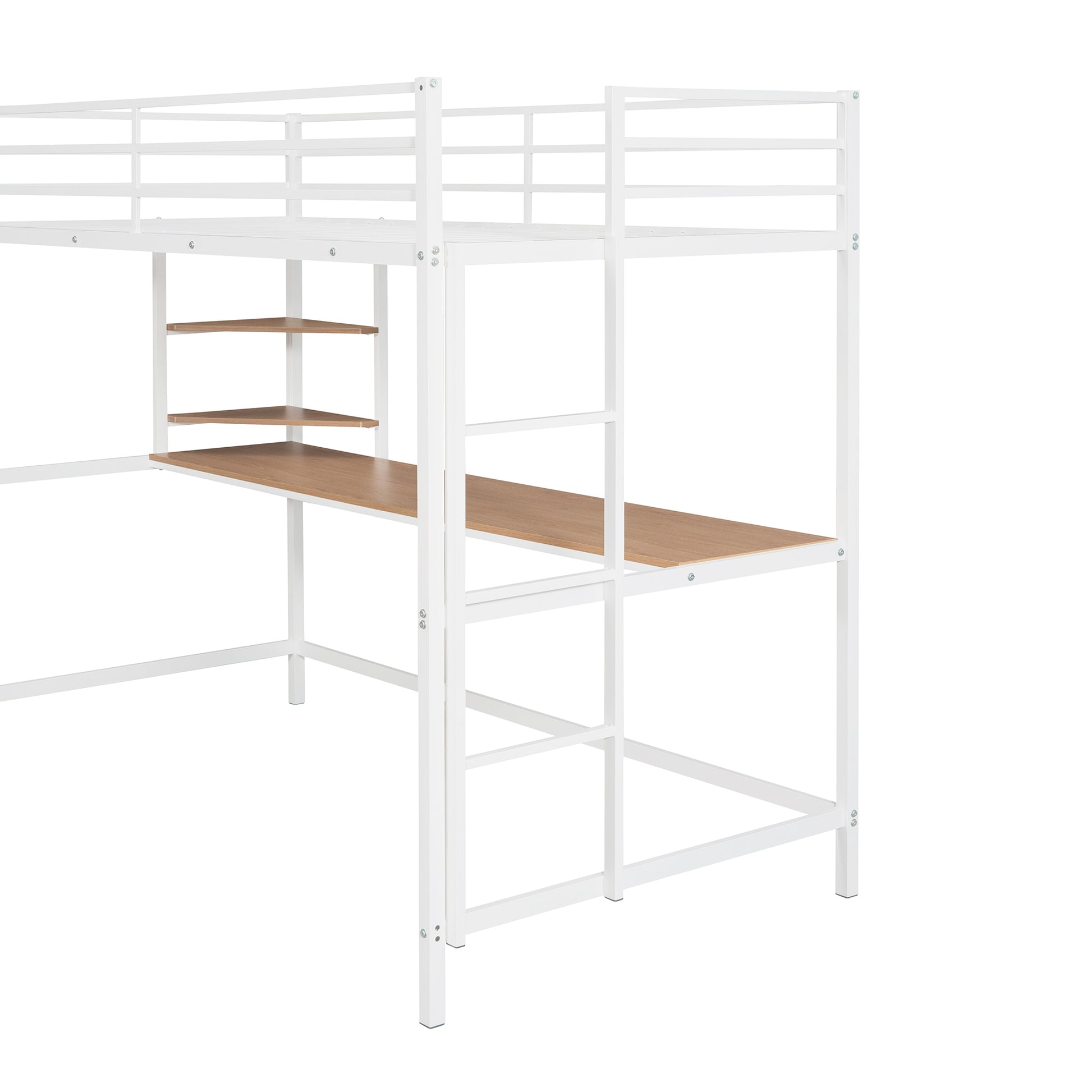 Twin Metal Loft Bed With Desk And Shelve,White White Metal