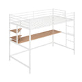 Twin Metal Loft Bed With Desk And Shelve,White White Metal