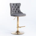 Golden Swivel Velvet Barstools Adjusatble Seat Height From 25 33 Inch, Modern Upholstered Bar Stools With Backs Comfortable Tufted For Home Pub And Kitchen Island Gray,Set Of 2 Gray Foam Velvet