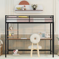 Twin Metal Loft Bed With Desk And Shelve,Black Black Metal