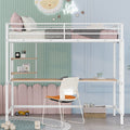 Twin Metal Loft Bed With Desk And Shelve,White White Metal