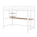 Twin Metal Loft Bed With Desk And Shelve,White White Metal