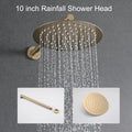 10 Inches Wall Mounted Shower With High Pressure Rain Shower Head And 5 Function Handheld Shower Head Brushed Gold Stainless Steel