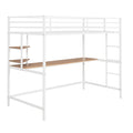 Twin Metal Loft Bed With Desk And Shelve,White White Metal