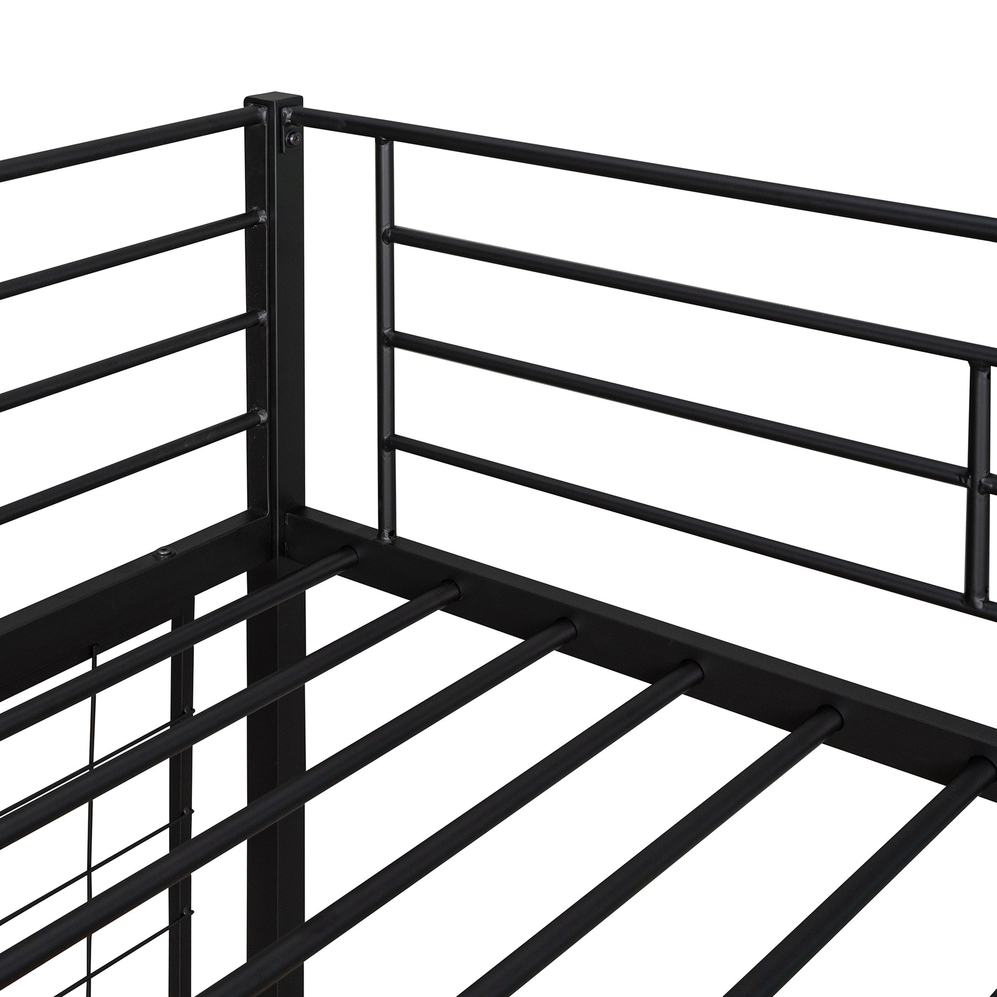 Twin Metal Loft Bed With Desk And Metal Grid,Black Twin Black Metal