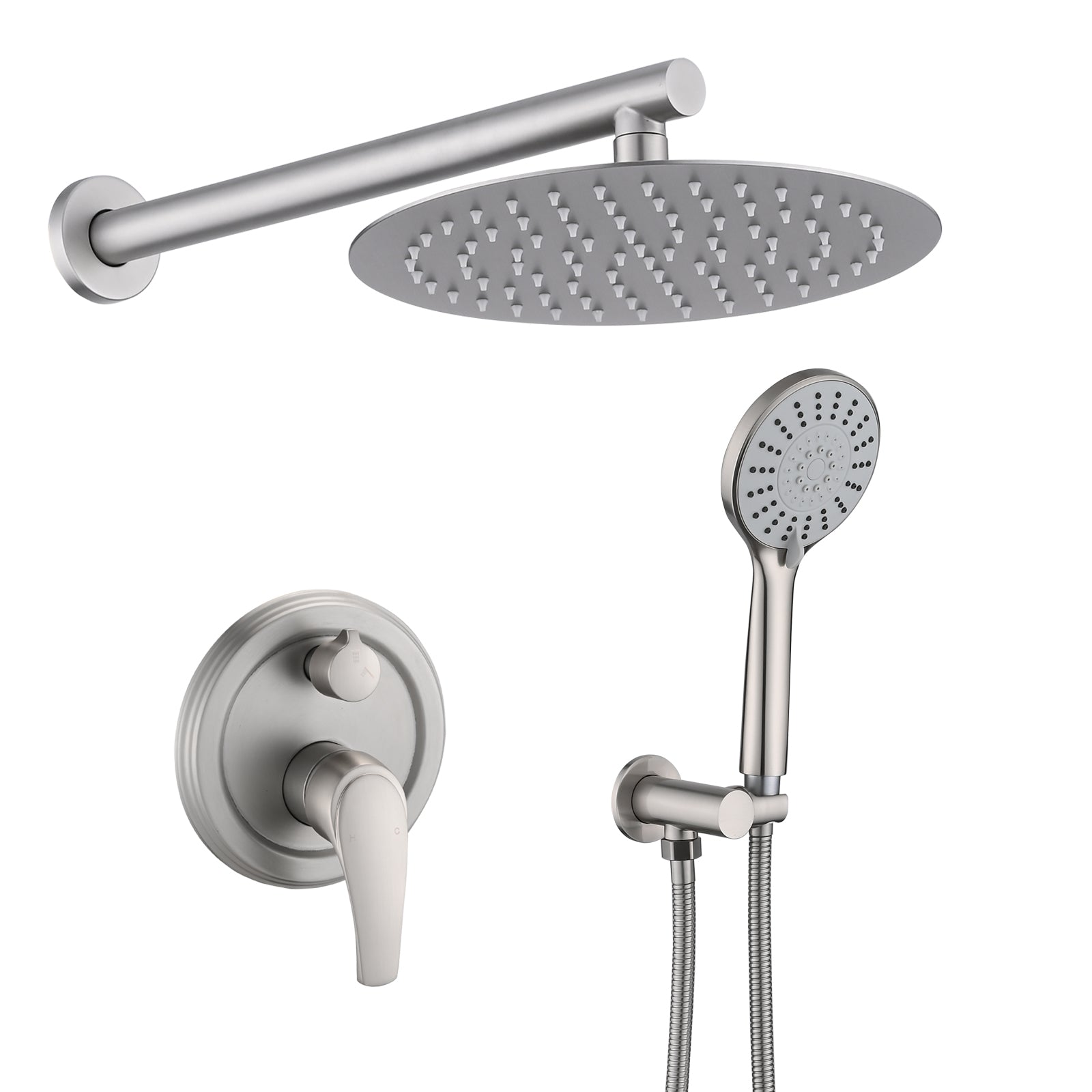 10 Inches Wall Mounted Shower With High Pressure Rain Shower Head And 5 Function Handheld Shower Head Brushed Nickel Stainless Steel