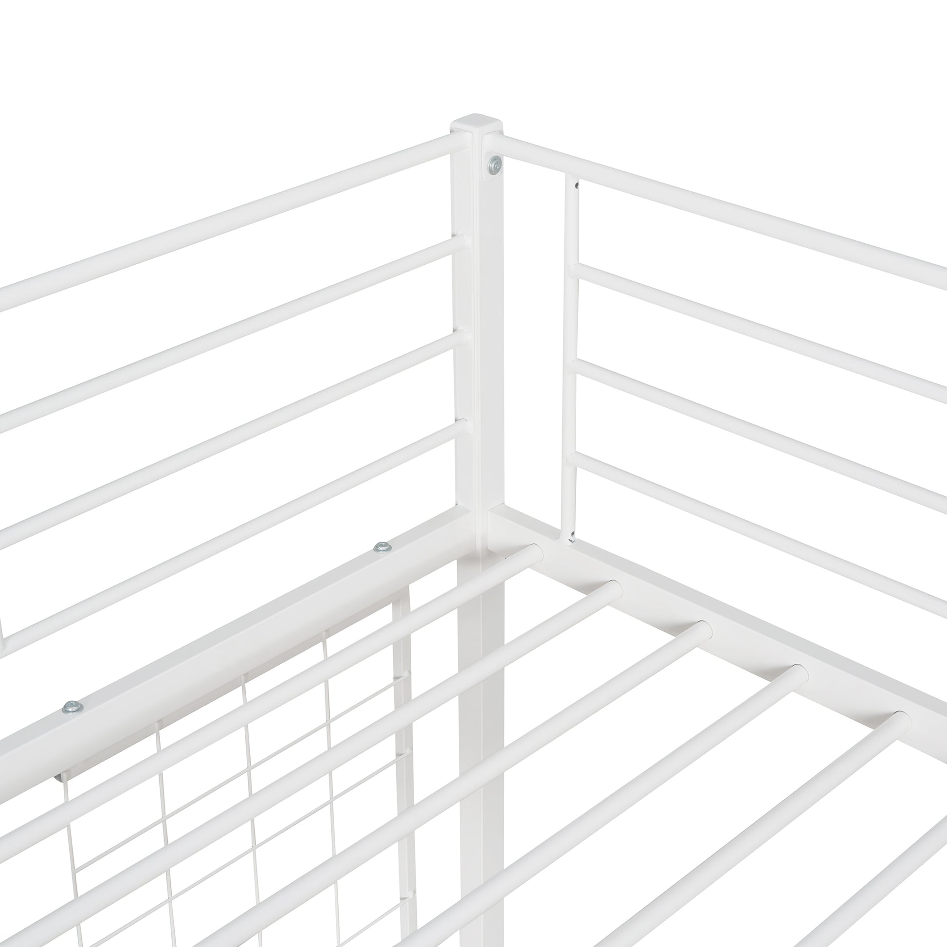 Twin Metal Loft Bed With Desk And Metal Grid,White Twin White Metal