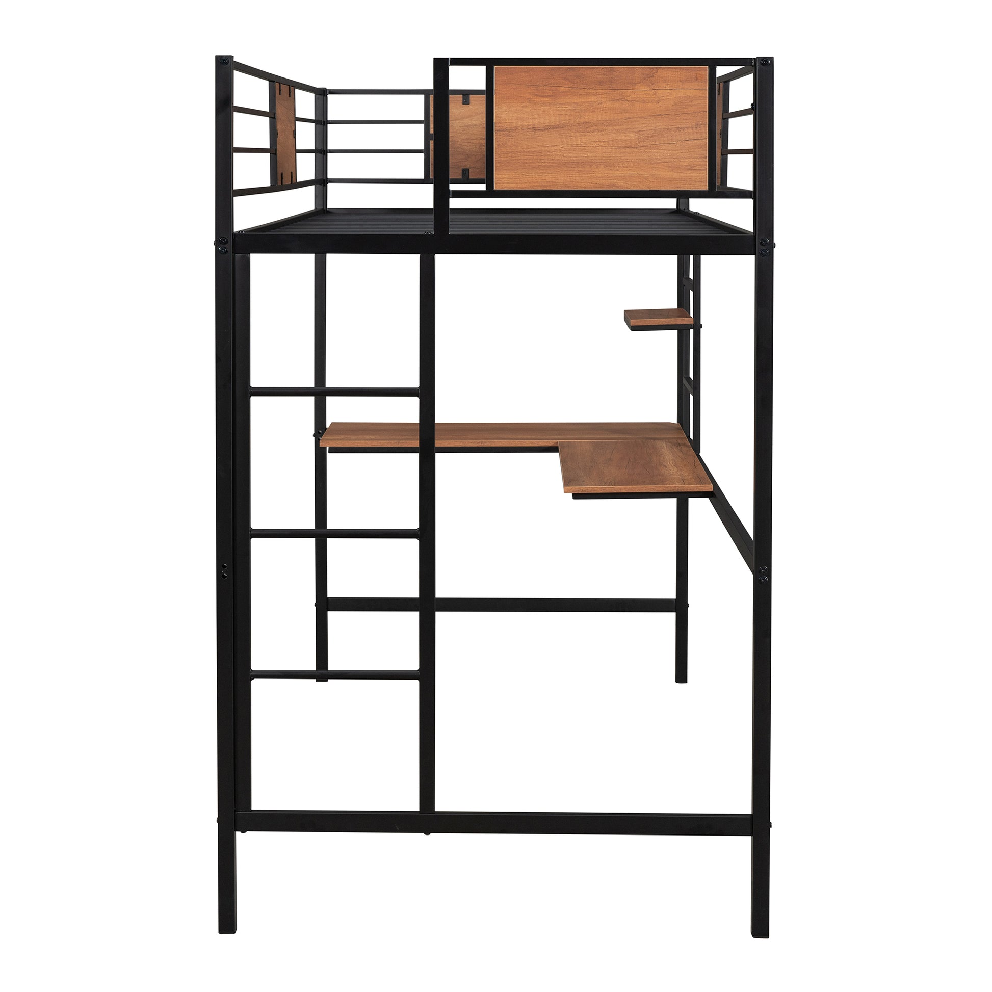 Twin Metal Loft Bed With Desk And Shelve,Black Twin Black Metal