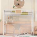 Twin Metal Loft Bed With Desk And Shelve,White Twin White Metal