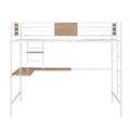 Twin Metal Loft Bed With Desk And Shelve,White Twin White Metal