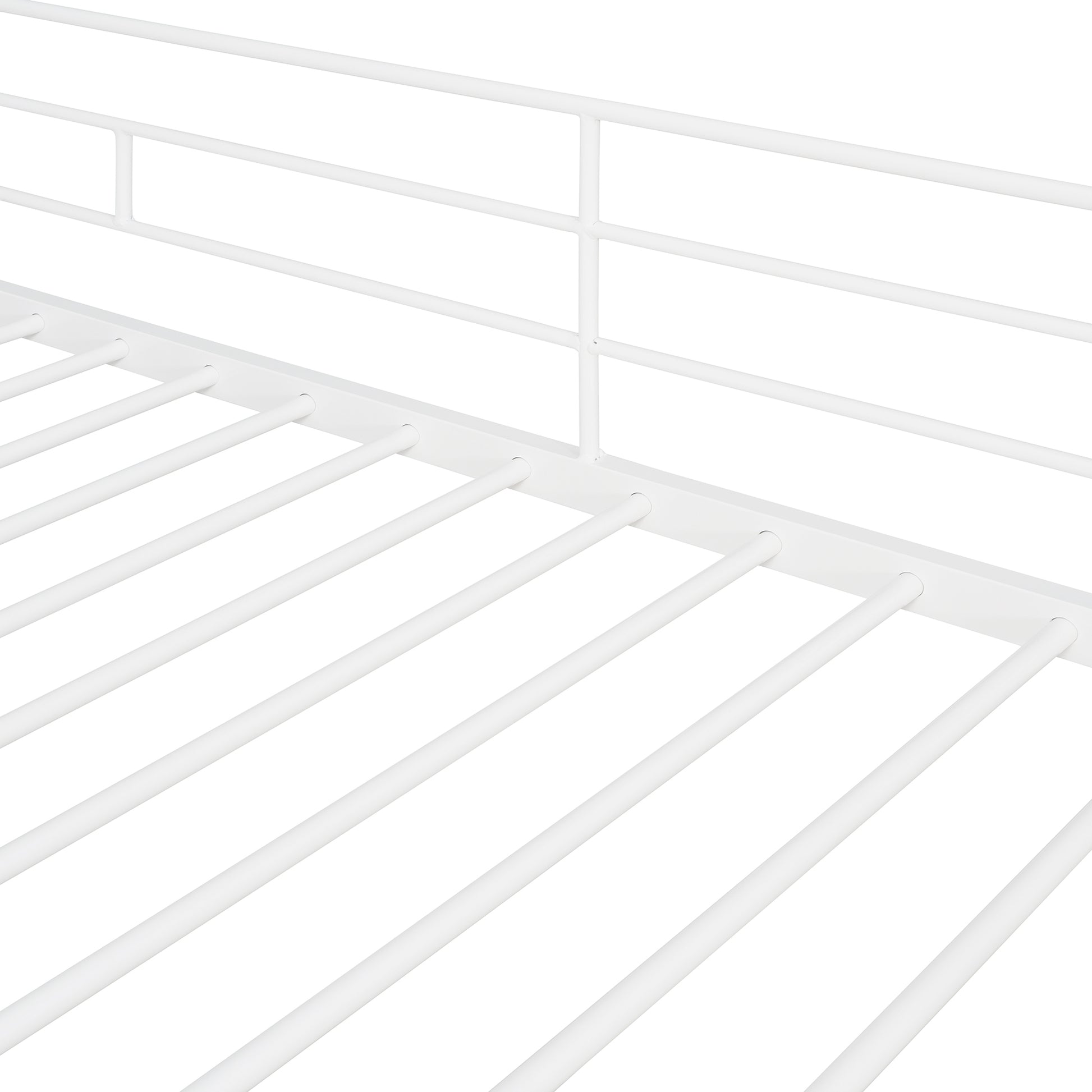 Twin Size Metal Loft Bed With Desk And Shelves,White Twin White Metal