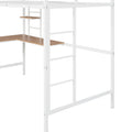 Twin Metal Loft Bed With Desk And Shelve,White Twin White Metal