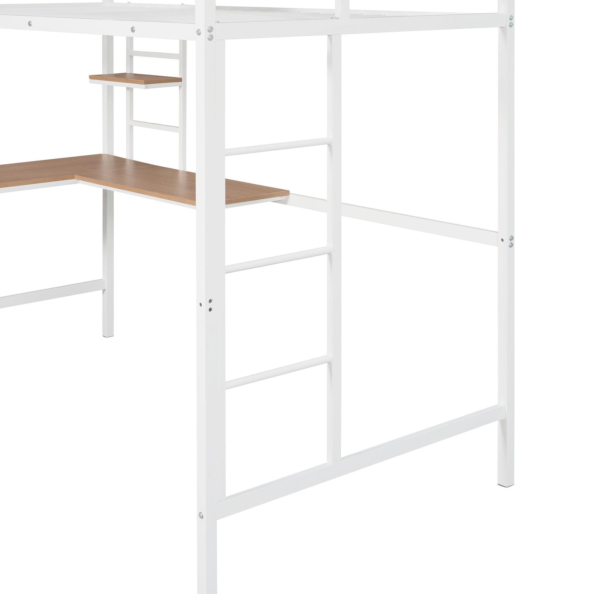 Twin Metal Loft Bed With Desk And Shelve,White Twin White Metal