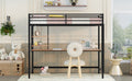 Twin Metal Loft Bed With Desk And Shelve,Black Black Metal