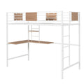 Twin Metal Loft Bed With Desk And Shelve,White Twin White Metal