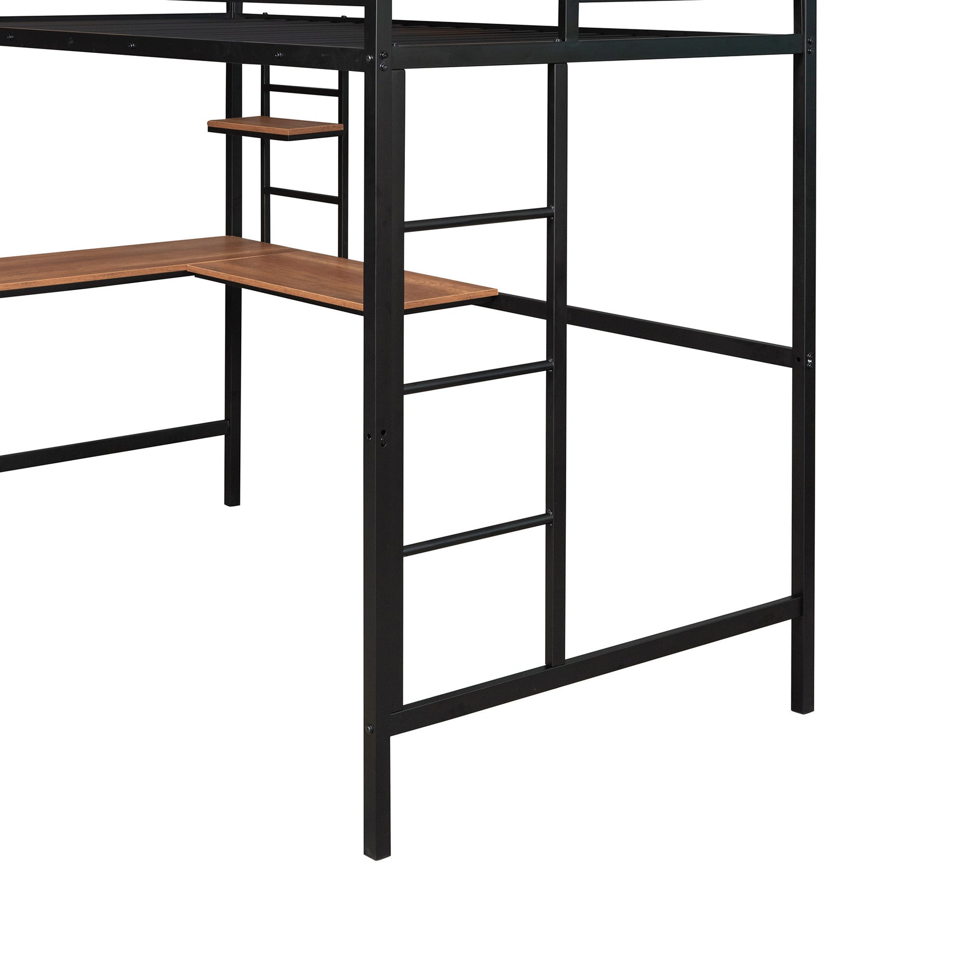 Twin Metal Loft Bed With Desk And Shelve,Black Twin Black Metal