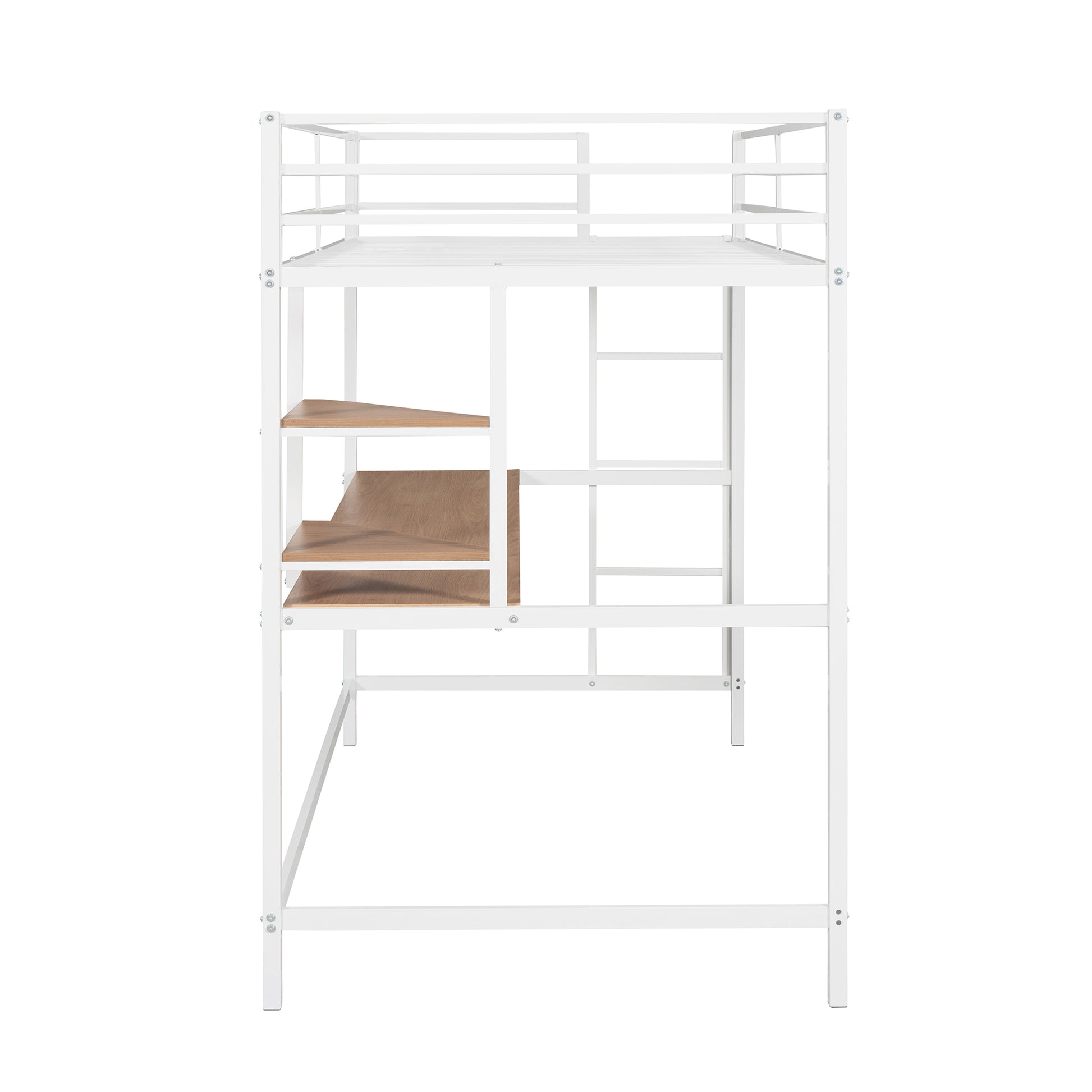 Twin Metal Loft Bed With Desk And Shelve,White White Metal