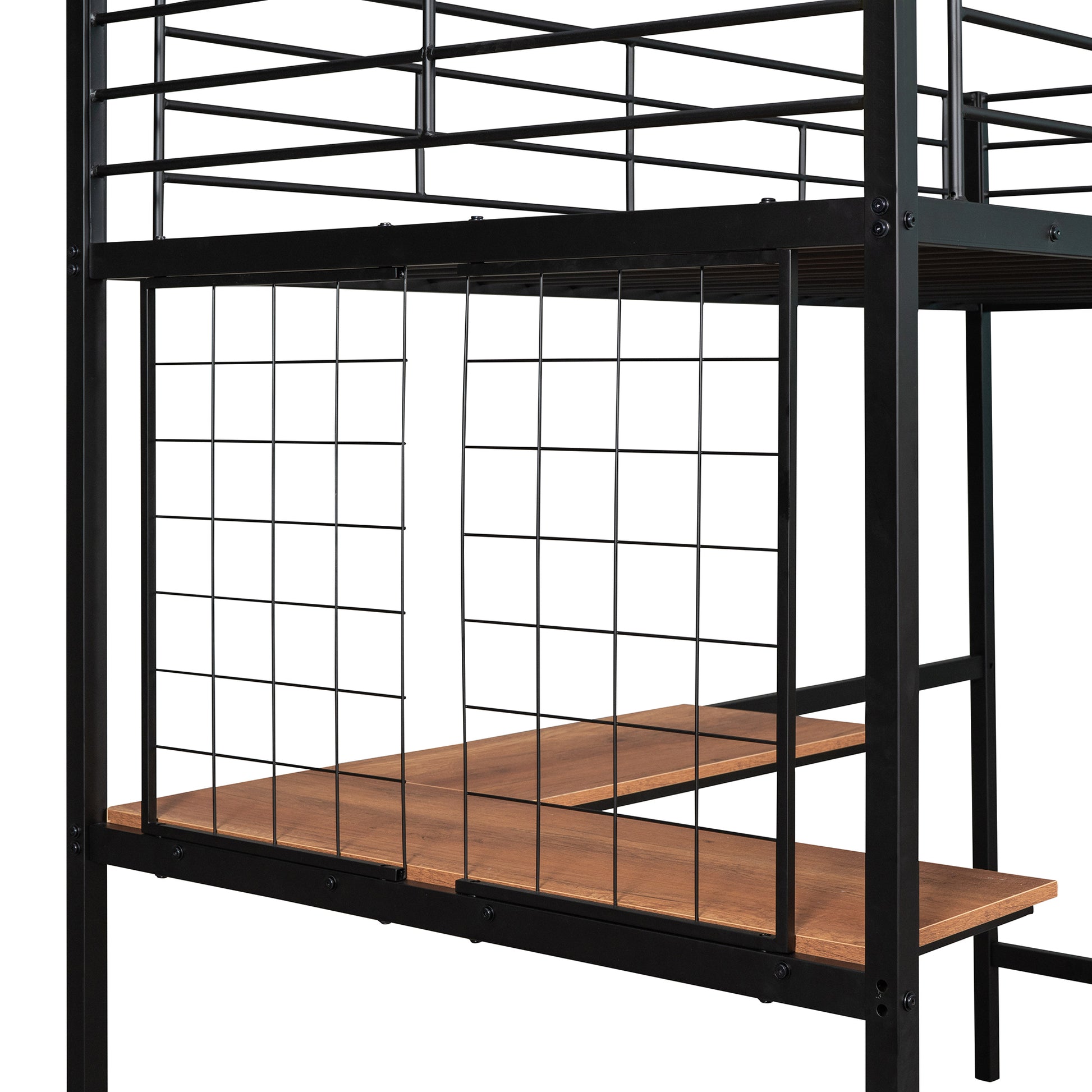 Twin Metal Loft Bed With Desk And Metal Grid,Black Twin Black Metal