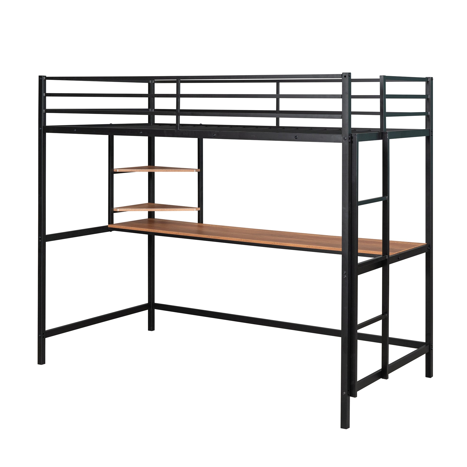 Twin Metal Loft Bed With Desk And Shelve,Black Black Metal