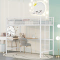 Twin Metal Loft Bed With Desk And Metal Grid,White Twin White Metal