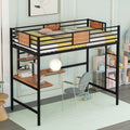 Twin Metal Loft Bed With Desk And Shelve,Black Twin Black Metal