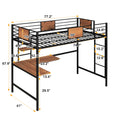 Twin Metal Loft Bed With Desk And Shelve,Black Twin Black Metal