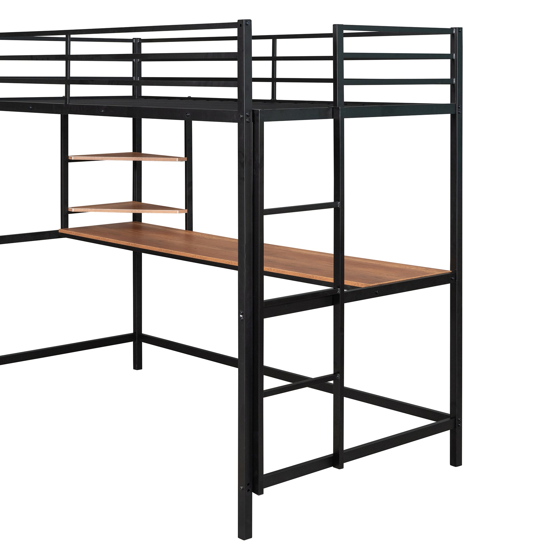 Twin Metal Loft Bed With Desk And Shelve,Black Black Metal