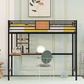 Twin Metal Loft Bed With Desk And Shelve,Black Twin Black Metal