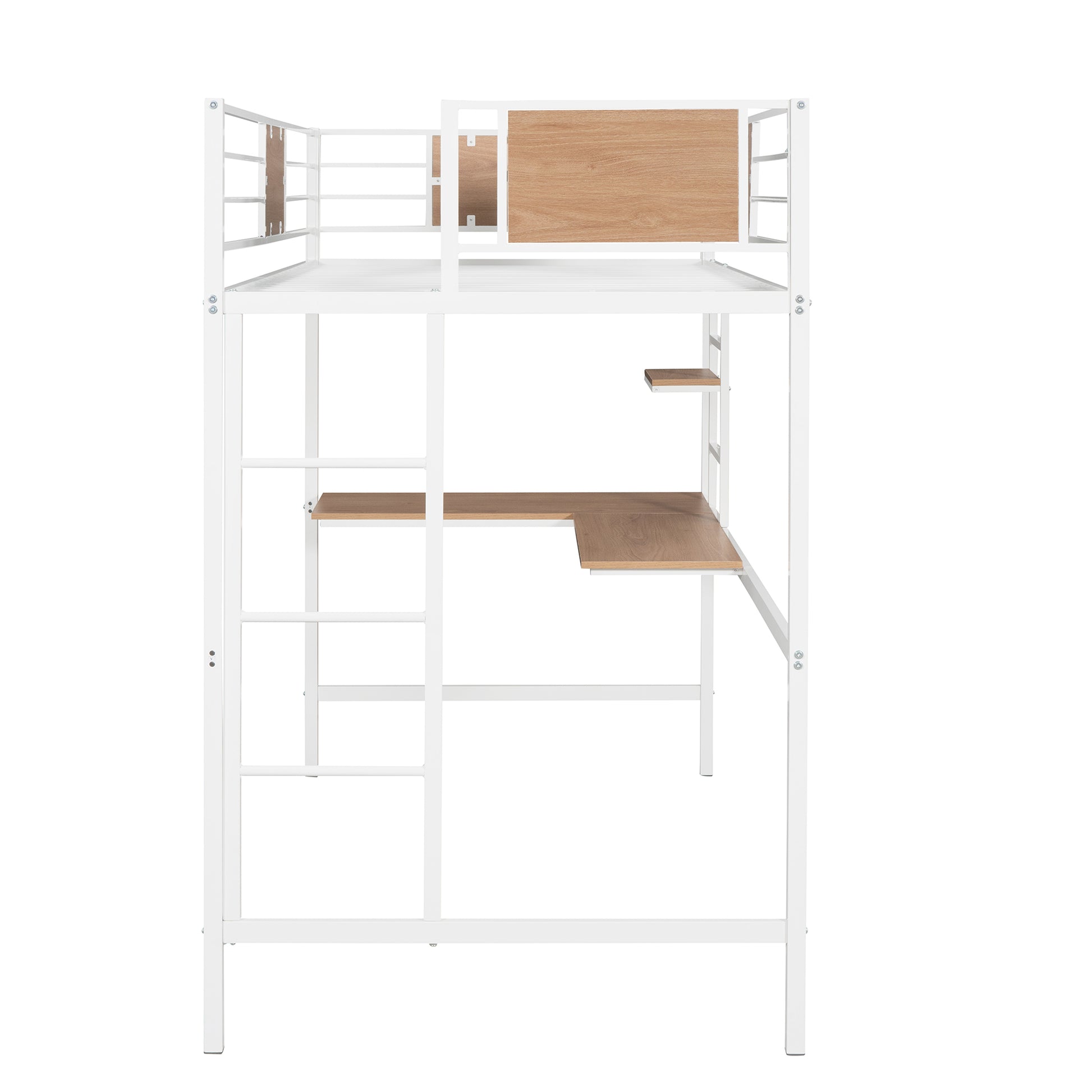 Twin Metal Loft Bed With Desk And Shelve,White Twin White Metal