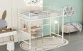 Twin Metal Loft Bed With Desk And Metal Grid,White Twin White Metal