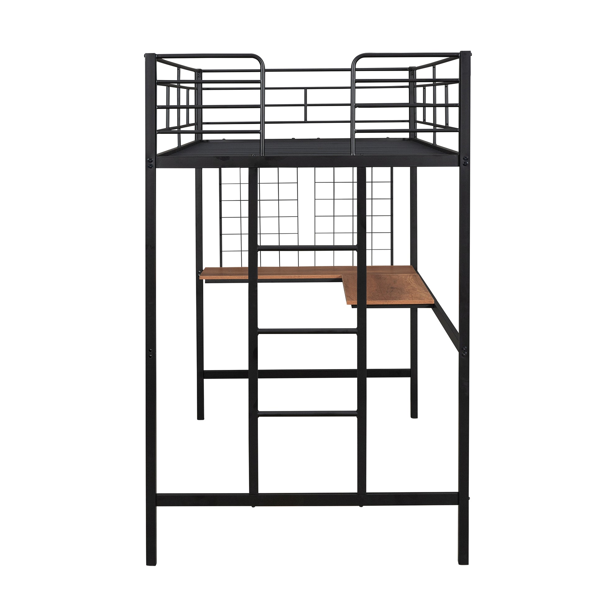 Twin Metal Loft Bed With Desk And Metal Grid,Black Twin Black Metal