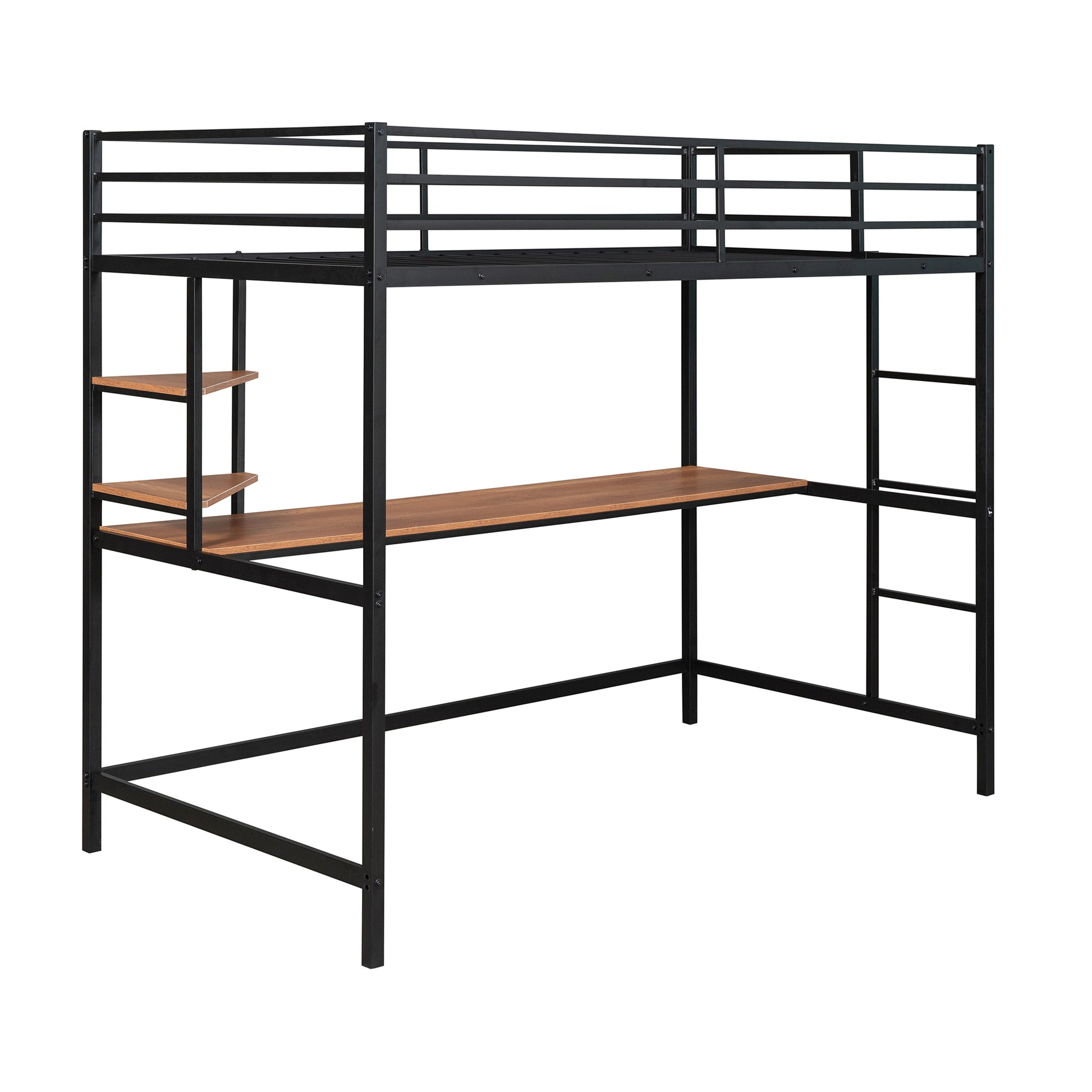 Twin Metal Loft Bed With Desk And Shelve,Black Black Metal