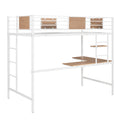 Twin Metal Loft Bed With Desk And Shelve,White Twin White Metal